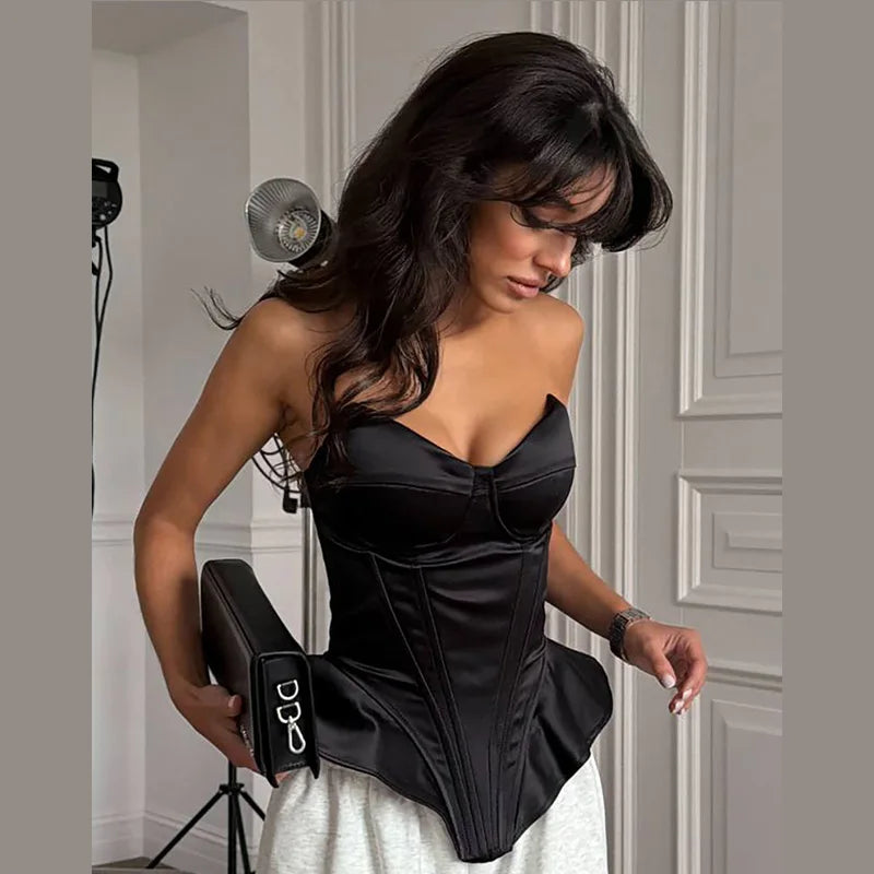Camicette senza spalline in pizzo sexy Camicette estive da donna con spalle scoperte Gilet chic slim fit senza maniche Top alla moda da strada