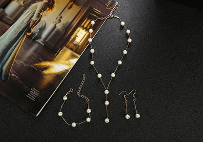 4 pezzi di collana color oro, orecchini, bracciale, set da donna, elegante collezione di perle d'imitazione, gioielli con nappa temperamento