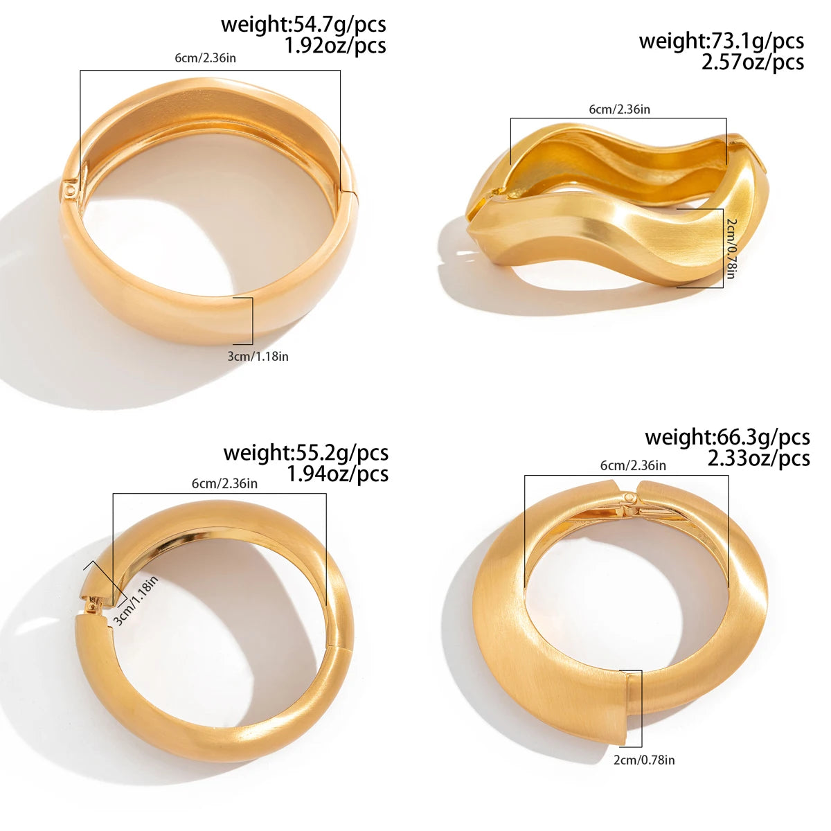 SHIXIN 4 Stili di Bracciali a Polsino Larghi in Metallo Opaco Punk, Bracciali Geometrici Vintage Color Oro per Donne e Uomini, Nuova Collezione di Gioielli