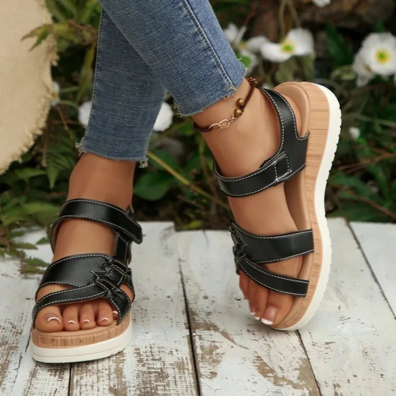 Nuovi Sandali Estivi da Donna con Zeppa e Plateau, Punta Aperta, Cinturino alla Caviglia, Stile Gladiatore, Scarpe da Spiaggia Casual