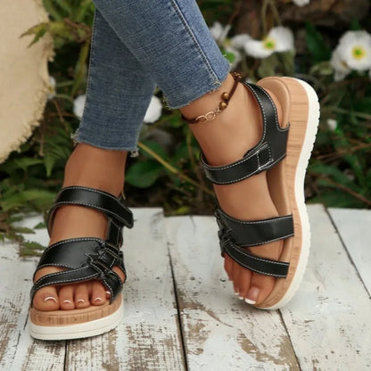 Nuovi Sandali Estivi da Donna con Zeppa e Plateau, Punta Aperta, Cinturino alla Caviglia, Stile Gladiatore, Scarpe da Spiaggia Casual