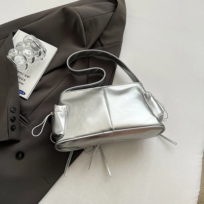 LEFTSIDE Borse a tracolla in pelle PU con design a doppia tasca per donna 2025 Borsa a tracolla di nuova tendenza della moda Borse da donna in argento