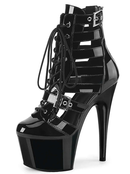 8inch Gladiator Women Ankle Boots 17cm Exotic Thin Heels 20cm Platform Sexy Fetish Shoes Pole Dance Roman Stripper Round Toe