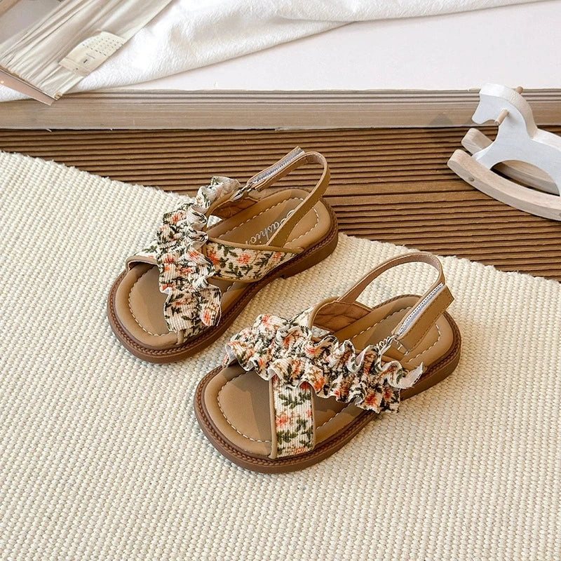 Kinder-Sommersandalen, modische Strand-Blumen-Sandalen, weiche Sohle, Prinzessinnenschuhe, Mädchenpantoffeln