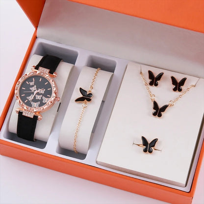 Set di gioielli a farfalla (senza scatola) orologi da donna anelli per orologi in pelle da donna collana orecchini bracciale regalo di nozze