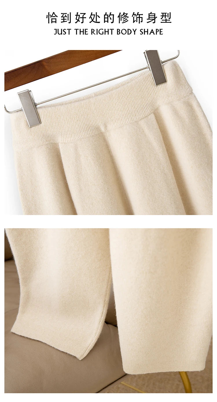Pantaloni Harem da Donna Autunno Inverno, Caldi e Imbottiti, 100% Lana Merino, Jeans Capri a Vita Alta in Maglia, Pantaloni Slim Fit