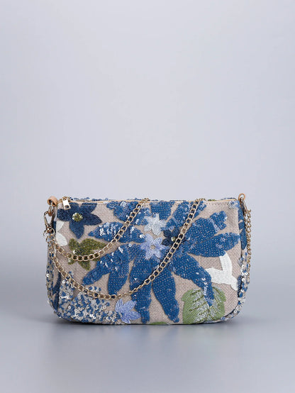 Borse a tracolla da donna con ricamo floreale carino Catene con paillettes alla moda Borsa a tracolla Borsa da spiaggia casual estiva Borsa e portamonete Hobos
