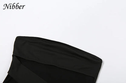 Nibber See think Mesh Patchwork Mini Dress Bandage Wrapped Chest Women Sexy Hip Wraps abiti Female Partywear Colthing