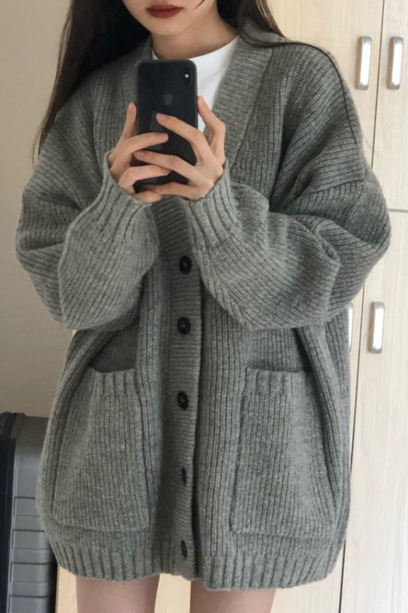 Cardigan maglione donna autunno inverno cappotti moda femminile manica lunga scollo a V giacche lavorate a maglia larghe cardigan maglione casual
