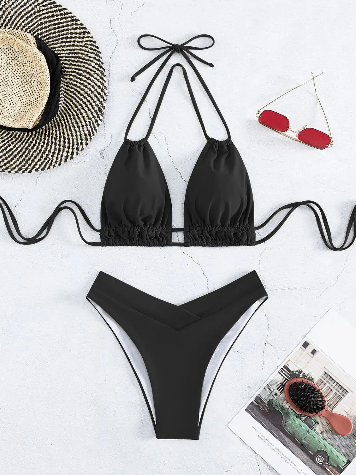 Costume da bagno bikini solido in nylon Costume da bagno sexy con modellazione di moda da donna 2025 Nuovo stile da spiaggia per costume da bagno