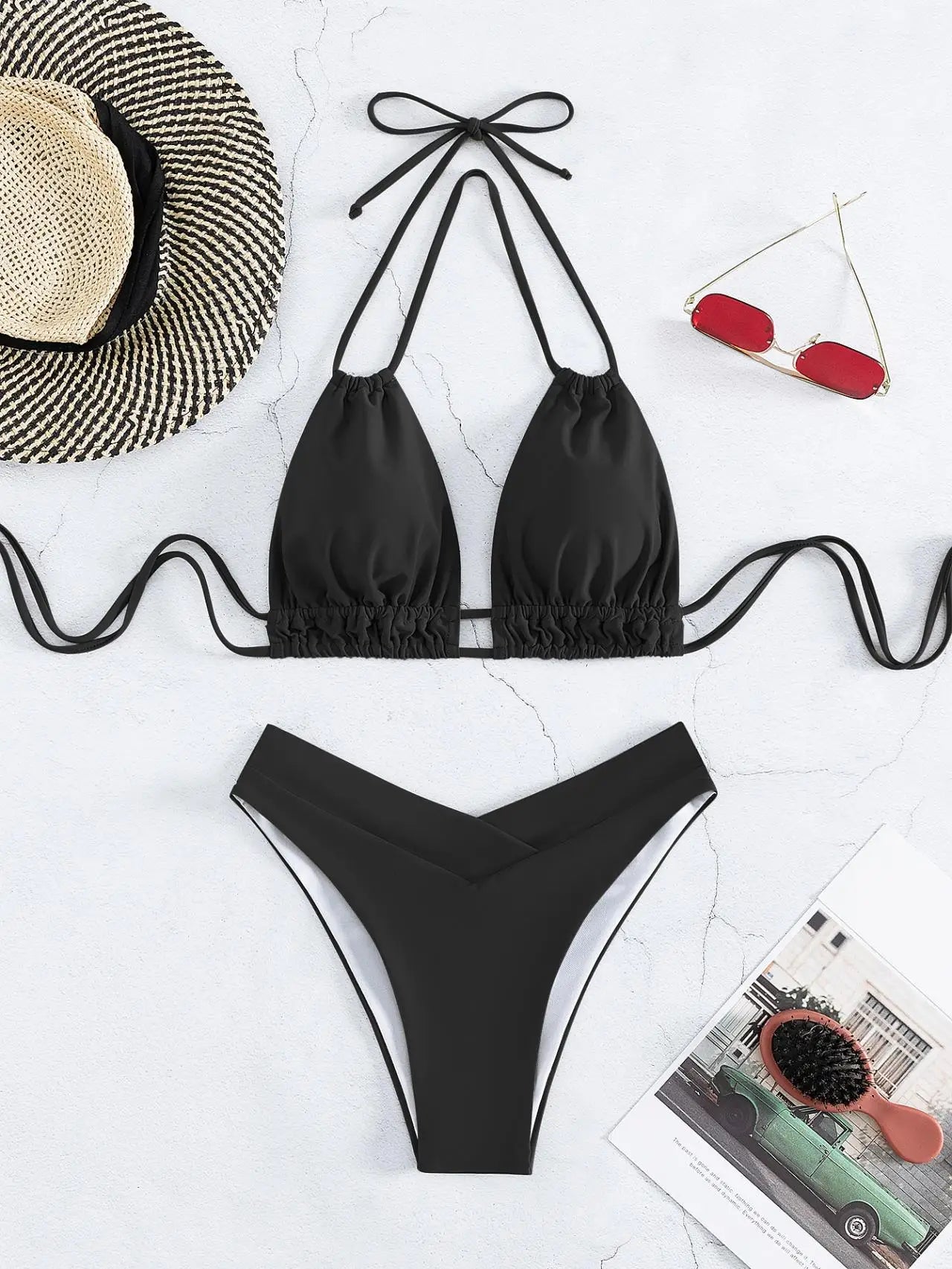 Costume da bagno bikini solido in nylon Costume da bagno sexy con modellazione di moda da donna 2025 Nuovo stile da spiaggia per costume da bagno