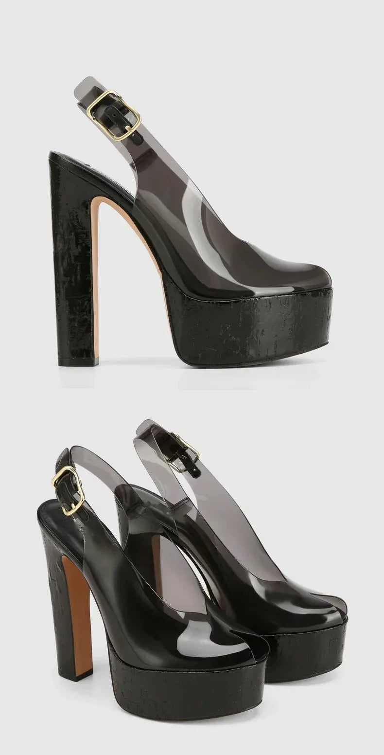Sandali estivi da donna con tacco alto e suola spessa, sandali trasparenti alla moda per taglie forti da donna 34-44.