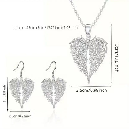 Collana con Ciondolo a Forma di Cuore con Ali d'Angelo in Argento con Micro Zirconi Incastonati, Nuovo Design Estetico di Alta Qualità, Squisita ed Elegante