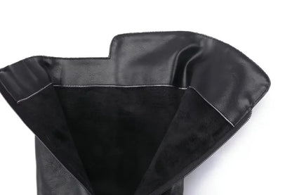Knee-high Boots Woman Fashion Round Toe High Heeled Thigh High Boots Female Winter Warm Long Boots Grey Black Size 34-43