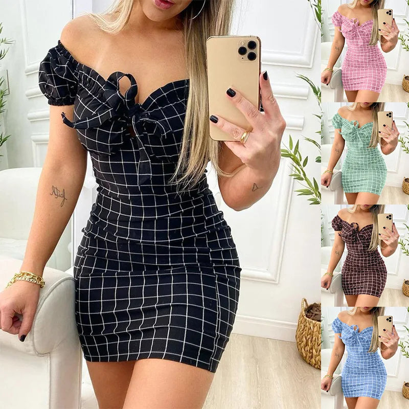 Sommerkleid sexy Verpackung Gesäß kurzer Rock aus Gitterdruckkleid für den grenzüberschreitenden Handel