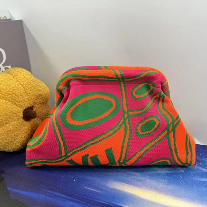Borsa con clip lavorata a maglia alla moda versatile di grande capacità adatta per borse portaoggetti Nuova pochette modello di fascia alta