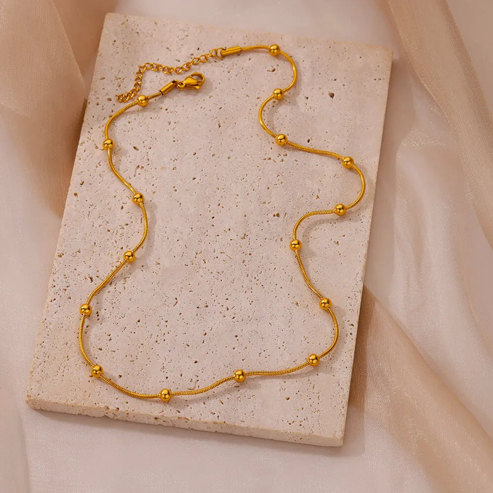 Collane con perline in acciaio inossidabile per donna collana con catena a forma di serpente Color oro collana con gioielli estetici per feste in spiaggia estiva bijoux