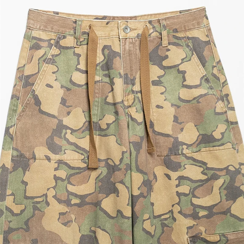 Pantaloni da donna con stampa mimetica, vita con coulisse, gamba larga, taglio ampio, orlo con coulisse, vestibilità comoda, pantaloni casual, streetwear, nuova moda 2026