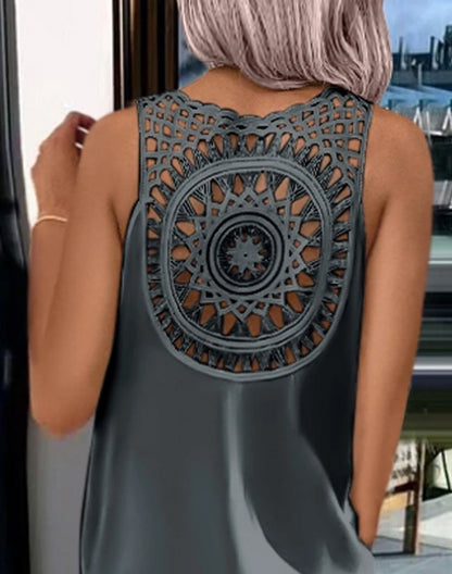 Abiti da donna 2024 Moda estiva con spacco scavato Casual tinta unita girocollo senza maniche abito dritto quotidiano a metà polpaccio