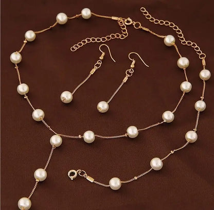 4 pezzi di collana color oro, orecchini, bracciale, set da donna, elegante collezione di perle d'imitazione, gioielli con nappa temperamento