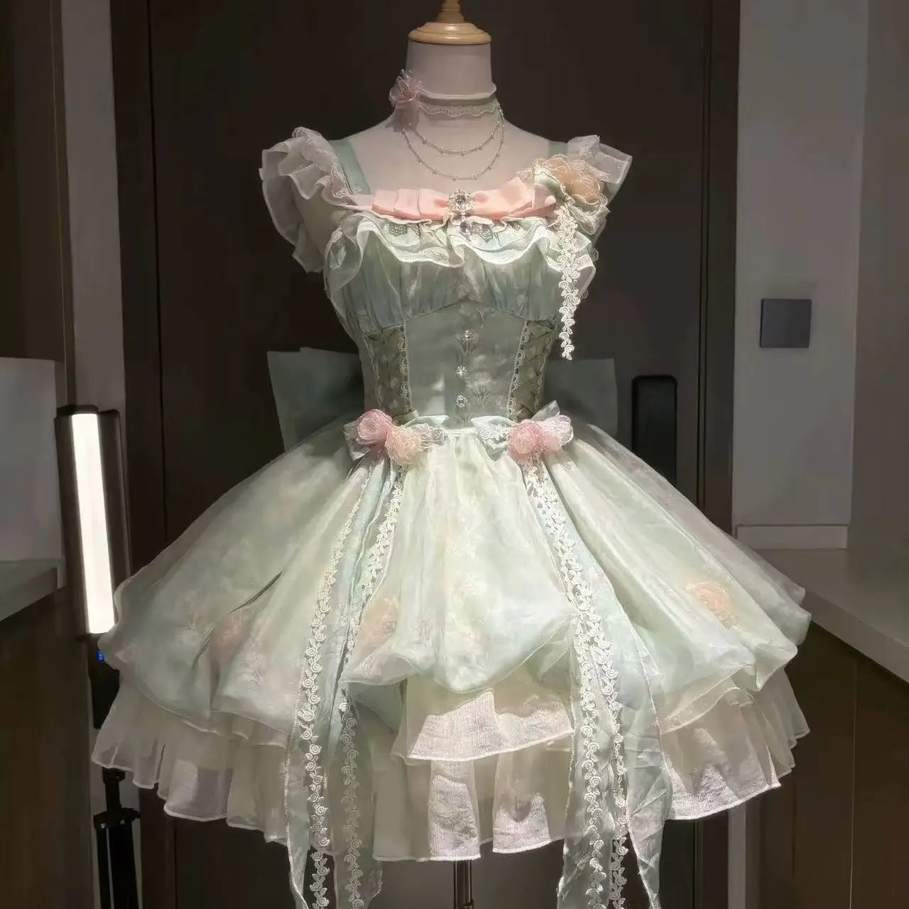 Sweet Lolita Y2k Mini abiti da donna patchwork in pizzo manica corta fasciatura elegante abito da festa corto vintage francese estivo femminile