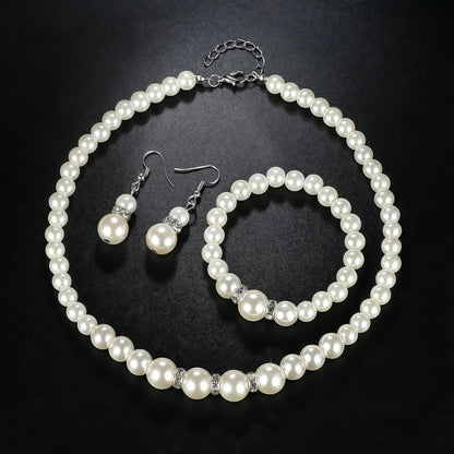3 pezzi di perle finte palla di fuoco collana braccialetto orecchino set di gioielli con perno colore argento pietra di cristallo elegante regalo di gioielli da sposa