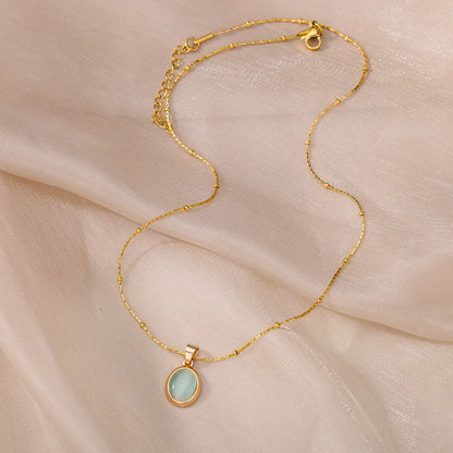 Collana ovale in pietra opale di moda per donna Collana con ciondolo in pietra ovale color oro in acciaio inossidabile Regalo di gioielli estetici per matrimonio