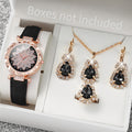 5 pz/set moda donna orologio quadrante fiore orologi al quarzo cinturino in pelle orologi da polso Set di gioielli con strass (senza scatola)