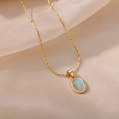 Collana ovale in pietra opale di moda per donna Collana con ciondolo in pietra ovale color oro in acciaio inossidabile Regalo di gioielli estetici per matrimonio