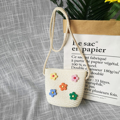 Borsa a tracolla in tessuto di paglia per bambini estivi belle ragazze borse portamonete piccole borse a tracolla per bambini Mini portafoglio principessa