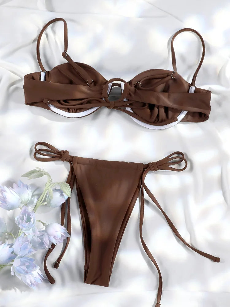3 pezzi bikini set sexy push up costume da bagno fasciatura bikini vita bassa costumi da bagno 2025 string bikini set donna estate costume da bagno