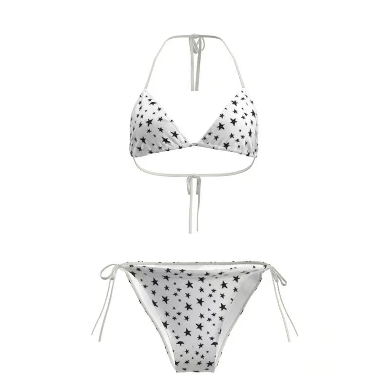 Femme Sexy Chic Fille Maillot de Bain Plage Bikini Ensembles Soutien-Gorge Halter à Lacets + Short Vintage 2025 Tenue de Bain Été Nouvelle