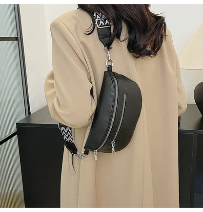 Marsupio da donna Marsupio da strada multitasche Borsa da petto in pelle PU Borsa a tracolla con tracolla larga alla moda Borse a tracolla solide retrò