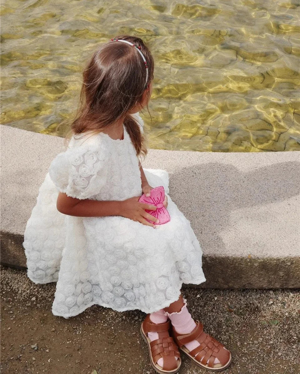 2025 KS Ragazze Graziosi Abiti da festa Estate Paillettes Fiocco Abito gonfio Neonate Rosa Abito Abito da principessa per bambini Abiti per bambini