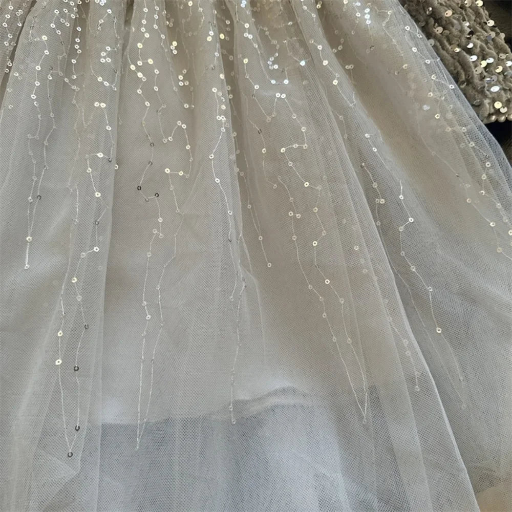 Abiti da ragazza Moda autunnale Nuova maglia patchwork con paillettes Abito da principessa a maniche lunghe Tinta unita Abbigliamento per bambini di Capodanno