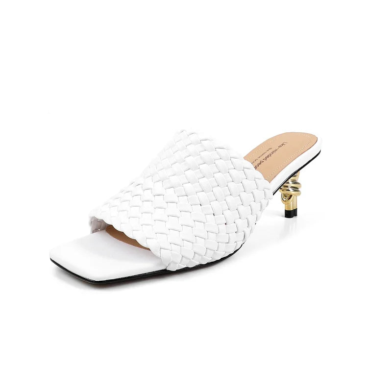 Sandales d'été pour femmes, pantoufles de style concis, sandales en tissu pour filles, sandales de mariée sexy à talon chaton élégant