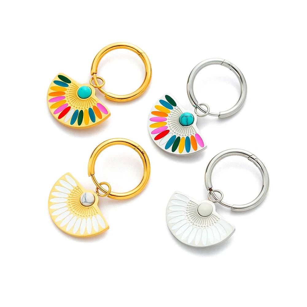 Lokaer Trendy Bohemia Fan Hoop orecchini per donna ragazze orecchini in acciaio inossidabile placcato oro 18 carati fatti a mano con smalto colorato E22200