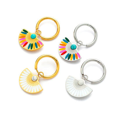 Lokaer Trendy Bohemia Fan Hoop orecchini per donna ragazze orecchini in acciaio inossidabile placcato oro 18 carati fatti a mano con smalto colorato E22200