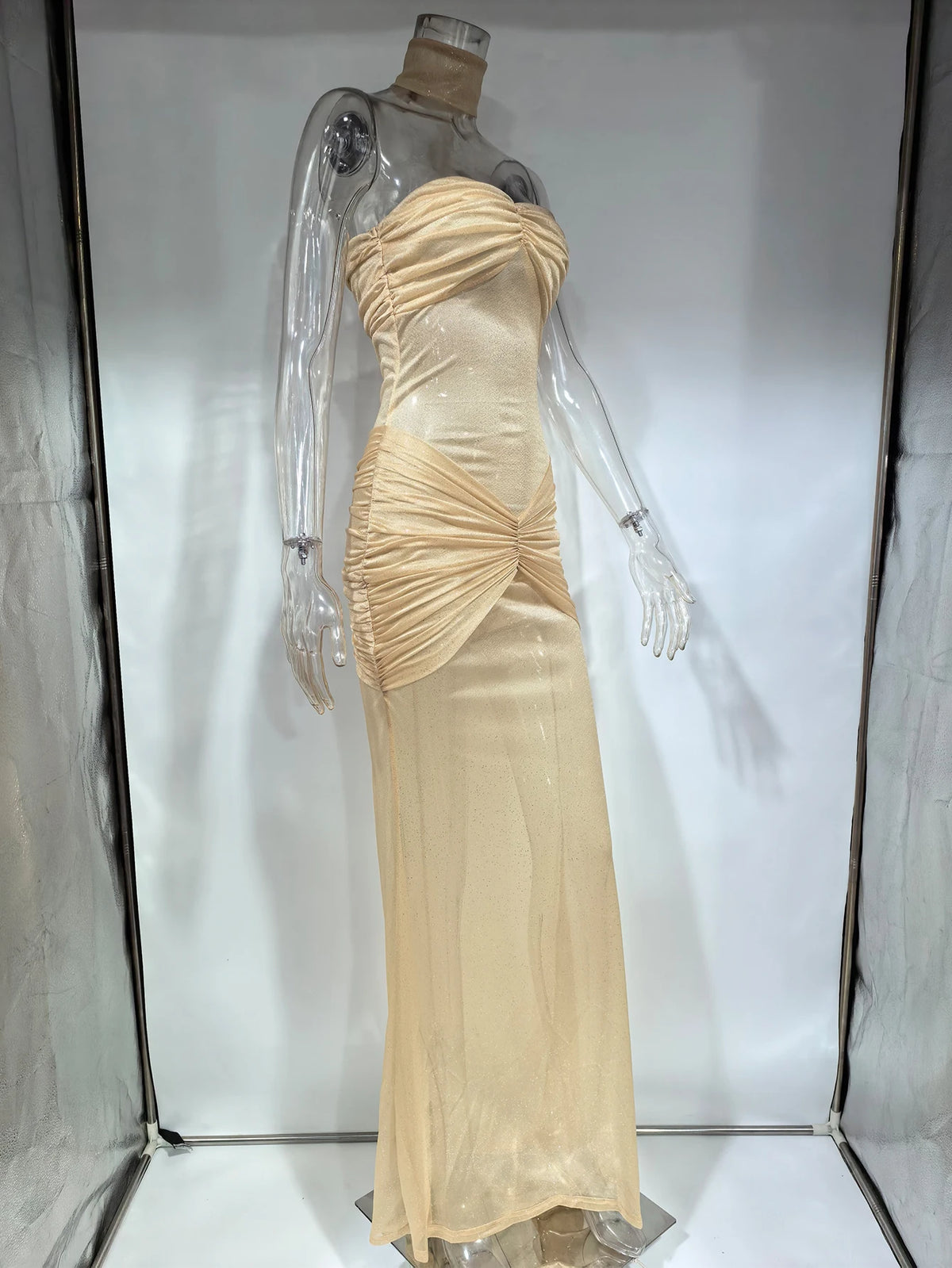 Abito Estivo Sexy Trasparente in Tulle con Paillettes, Elegante Abito da Sera Lungo Senza Schiena per Feste di Compleanno e Cerimonie