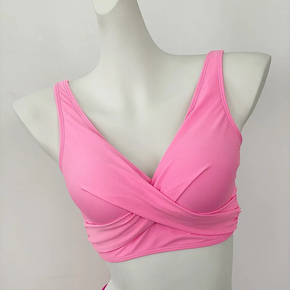 swimsuit ladies Women's High Waist  Bikini Sets Sporty Two Piece Swimsuits Solid Colors High Cut Bathing Suits Women Bikini Sets