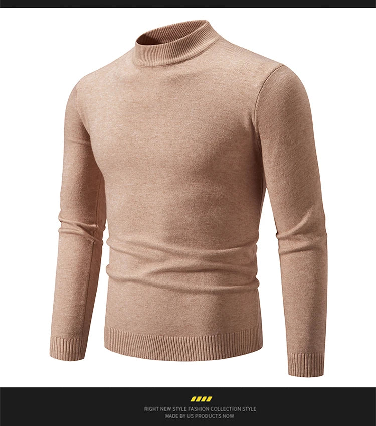 Autunno nuovo maglione da uomo mezzo collo alto basic tinta unita casual versatile girocollo lavorato a maglia con maglione elastico slim fit all'interno