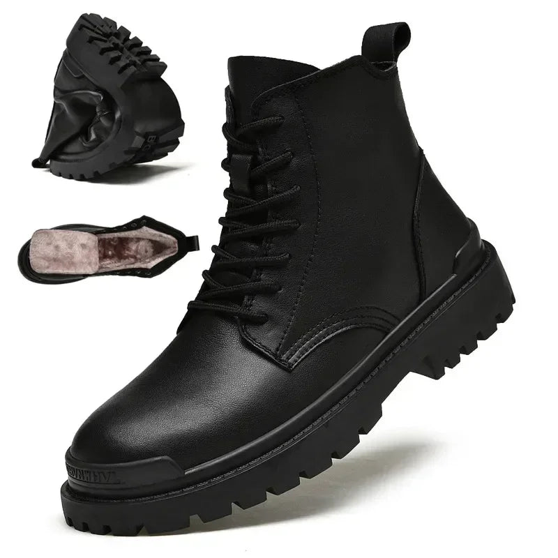 Stivali da moto in vera pelle da uomo Stivaletti da neve caldi invernali Scarpe da esterno di qualità da uomo Scarpe da passeggio per il tempo libero Taglia grande 38-48