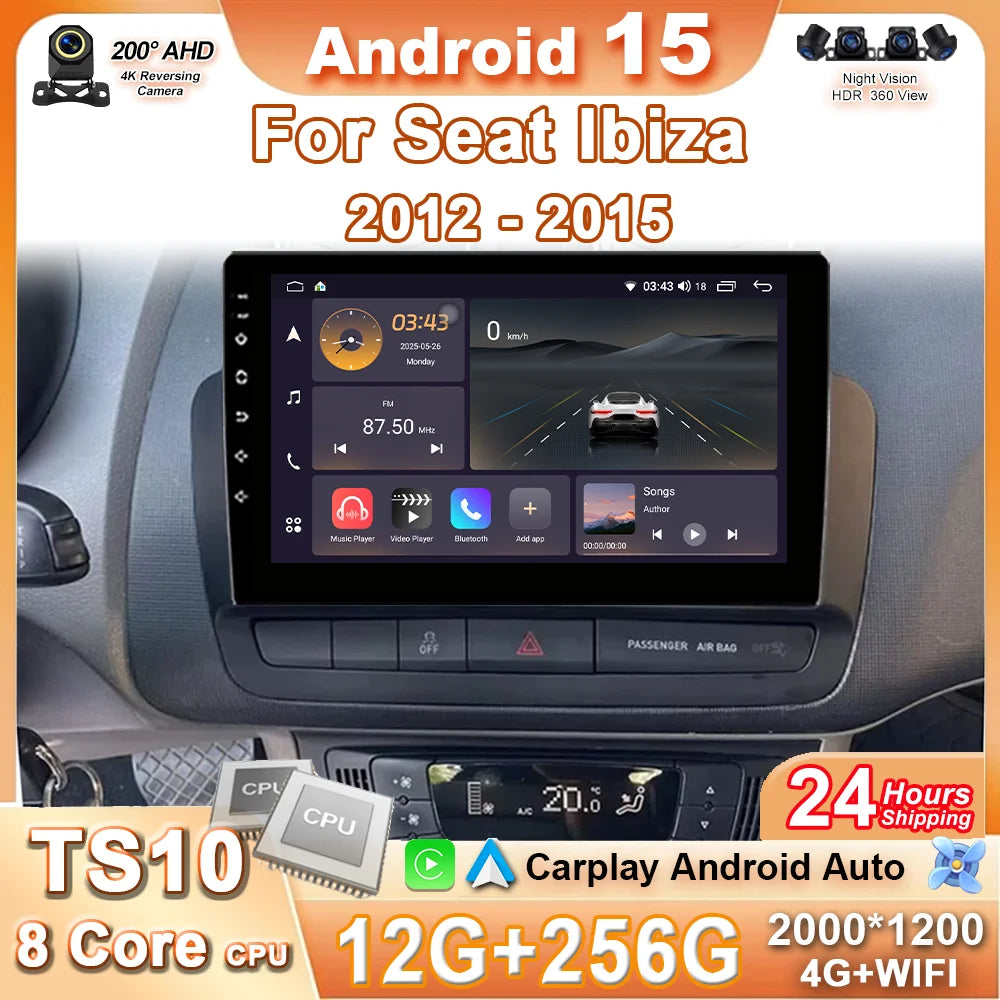 Android 15 Autoradio Per Seat Ibiza 2012-2015 Carplay Android Auto Radio Car Multimedia Video Player 4G WIFI No 2din DVD 4G GPS