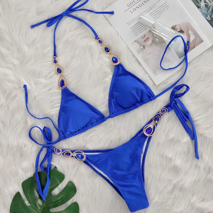 Nero Sexy Bikini 2026 Costume da bagno con strass Donna Costumi da bagno Donna Push Up Bikini Beach Swim Wear Costume da bagno Piscina Bagnante