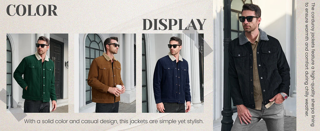 MAGCOMSEN Giacche di velluto a coste da uomo Giacca a vento in pile Sherpa vintage Cappotti invernali spessi e caldi Giacca di jeans casual multitasche