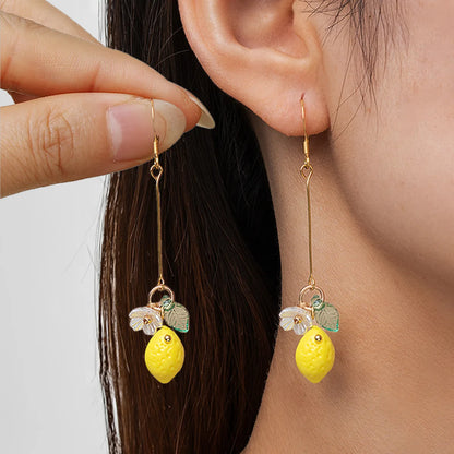 Boucles d'oreilles citron personnalisées avec long pompon, boucles d'oreilles pendantes fruits d'été, bijoux bohèmes polyvalents, cadeau pour femme