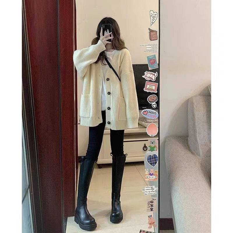Cardigan maglione donna autunno inverno cappotti moda femminile manica lunga scollo a V giacche lavorate a maglia larghe cardigan maglione casual