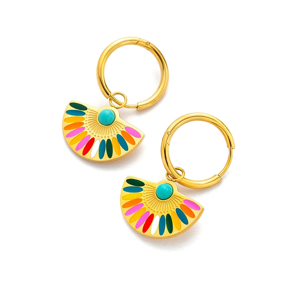 Lokaer Trendy Bohemia Fan Hoop orecchini per donna ragazze orecchini in acciaio inossidabile placcato oro 18 carati fatti a mano con smalto colorato E22200
