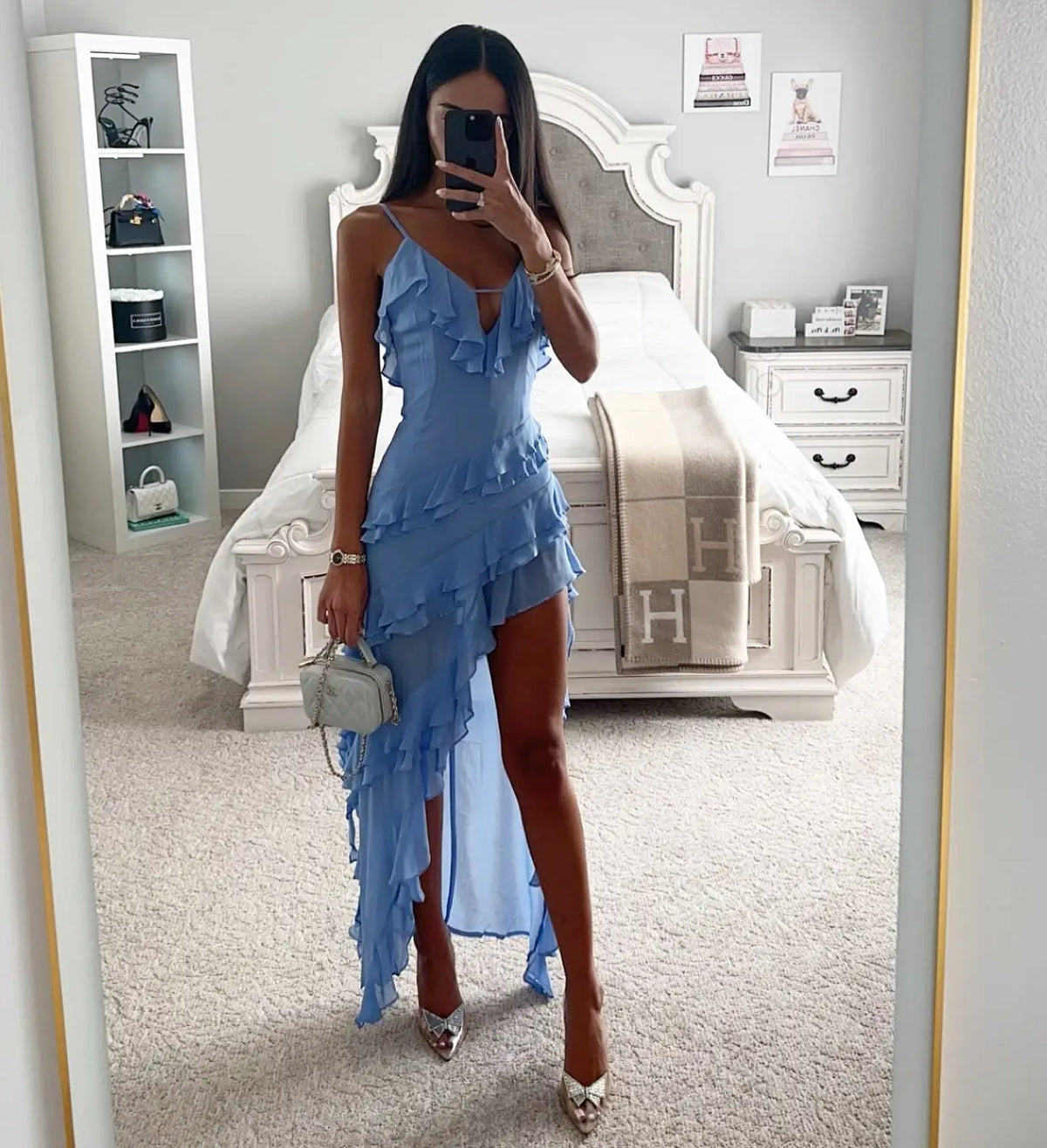 Summer Hot  Sexy Camisole Fashion Asymmetric Irregular Solid Color V-neck Dress Formal Tie Holiday Beach Dress