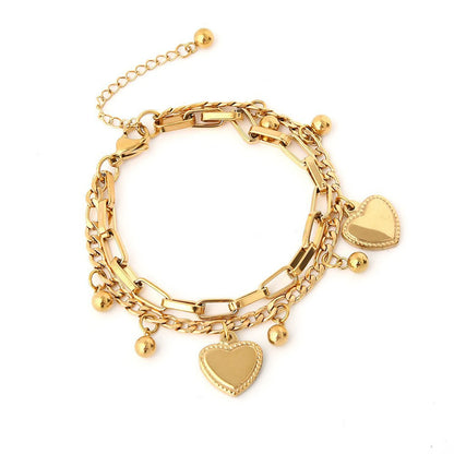 1 pezzo di braccialetto da donna con ciondolo amore a doppio strato in metallo minimalista e alla moda, accessorio moderno e versatile -2061